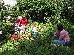 Ruth Bennett McDougal Dorrough; Jacob Wheeler; Ellery Wheeler; Katherine (Kat) McDougal Wheeler McCandless; gardening