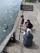 Jacob Wheeler; Ellery Wheeler; Kat Wheeler; Ruth Dorrough; Canandaigua pier; feeding the duck