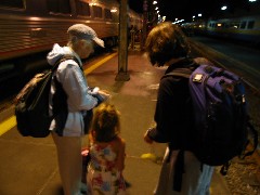 Ruth Bennett McDougal Dorrough; Ellery Kate Wheeler; Katherine McDougal Wheeler McCandless; departing Amtrak Train in Toronto Canada
