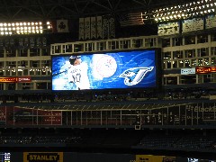 score board at Rogers field ballpark in Toronto