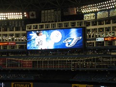 score board at Rogers field ballpark in Toronto