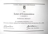 Kat Mcdougal; Awards letter of commendation national merit scholarship program