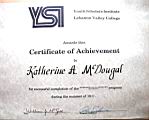 Katherine (Kat) McDougal Wheeler McCandless; awards; Youth Scholar s Institute Certificate of achievement biology