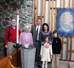 Dan Dorrough; Ruth Bennett McDougal Dorrough; Kurt McCandless; Katherine McDougal McCandless; Chris Wheeler; Ellery Kate Wheeler; Jacob Wheeler; Ellery s baptism