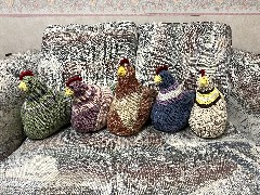 Ruth s Emotional Support knitted chickens