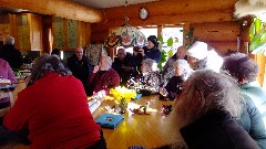 Road Scholar Group visiting author Mary Shields; Tails of the Trail dog sledding book