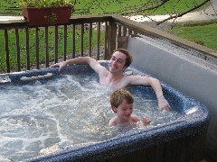 Andy McDougal; Jacob Wheeler; in the hot tub at Moose Lodge
