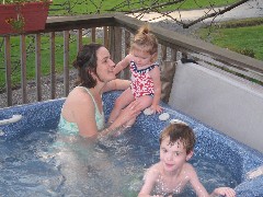 Katherine (Kat) McDougal Wheeler McCandless; Ellery Wheeler; Jacob Wheeler; in the hot tub at Moose Lodge