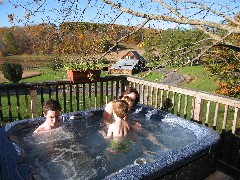 Ben Dorrough; Jacob Wheeler; Ellery Wheeler; Kat Wheeler; in the hot tub at Moose Lodge