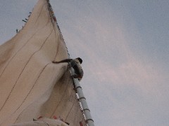 Trips; Egypt; Felluca Sail Boat Ride; boy climbing mast