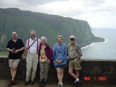 ; Dan Dorrough; Ruth Bennett McDougal Dorrough; Metti Irene Dahl; guide; Trips Hawaii Waterfalls tour ocean