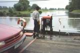 we cross the river on the ferry; Near Tiszovid Hungary where Julia Szechy grew up