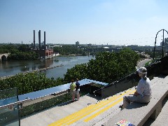Ruth Dorrough; Minneapolis Minnesota; Mississippi River, view of bridge before collapse from Guthrie building