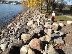 Ruth Bennett McDougal Dorrough; Cairns on the shore; Canandaigua Lake