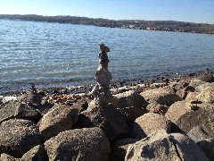 Cairns on the shore; Canandaigua Lake