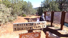 Ruth Bennett McDougal Dorrough; 
sign Boynton Canyon Trail; Deadmans Pass Trail
