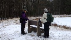 Lyn Jacobs; Ruth Bennett McDougal Dorrough; at the Howard Beye bench in Hi-Tor
