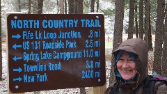 Ruth Bennet McDougal Dorrough McDougal Dorrough; NCT; Michigan; - Old Rt 131 State Forest Campground to Fife Lake rd
sign North Country Trail
Fife Lk Loop Junkction
US 131 Roadside Park
Spring Lake Campground
Townline Rd
New York