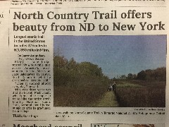 newspaper article; 
North Country Trail offers beauty from ND to New York