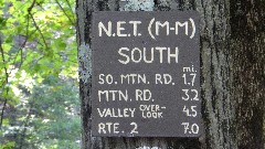 NET; M&M Trail, MA
sign NET (M-M) South
So Mtn Rd 1 7
Mtn Rd 3 2
Valley Overlook 4 5
Rt 2 7 0